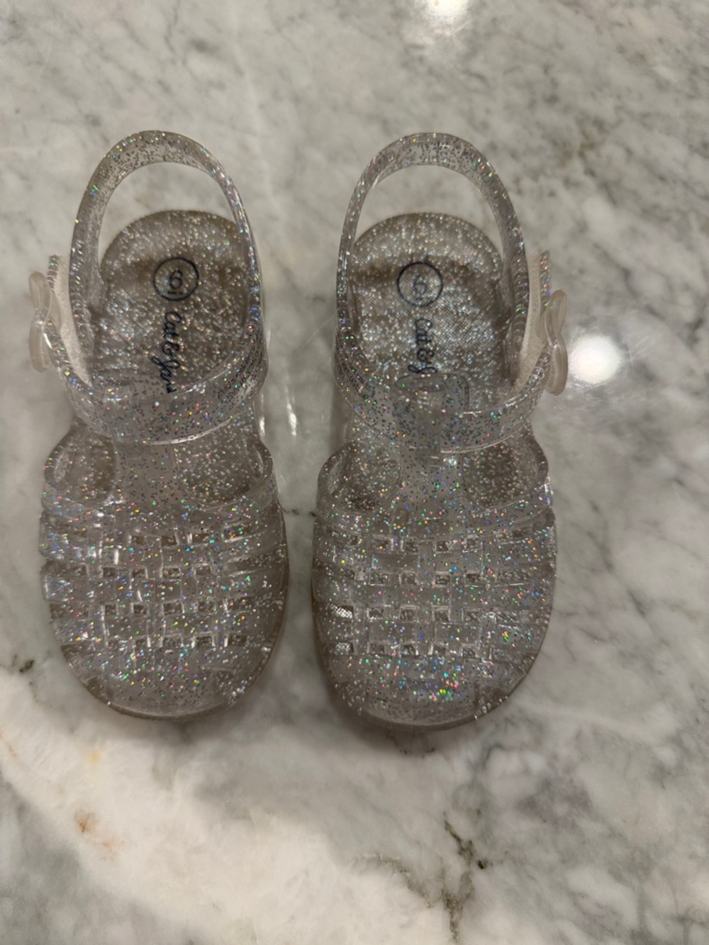 Cat & Jack Clear Glitter Jelly Sandals - Silver Sparkle